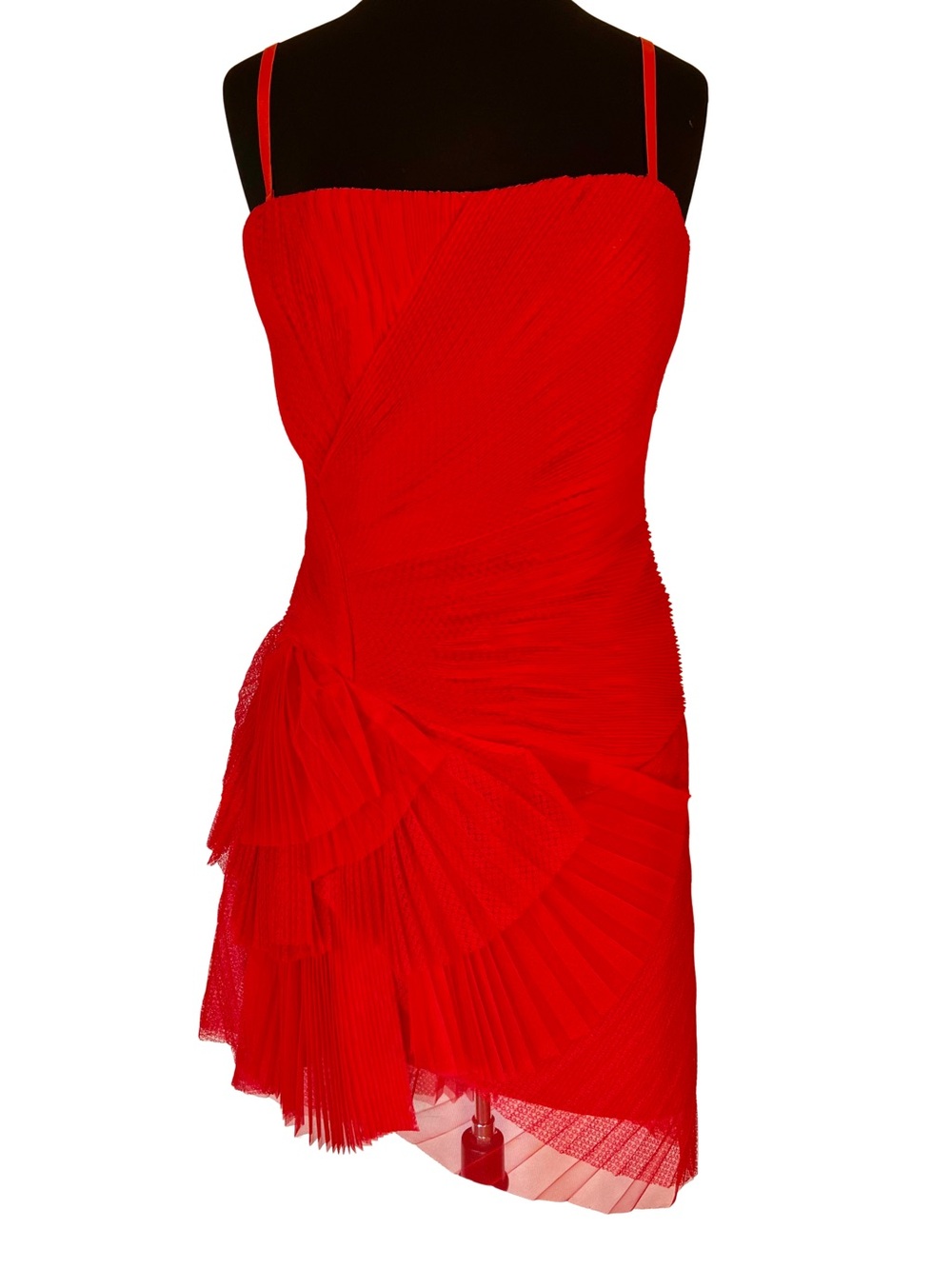 BCBGMaxAzria Runway Red Strapless Pleated Lace Sweetheart Cocktail Dress